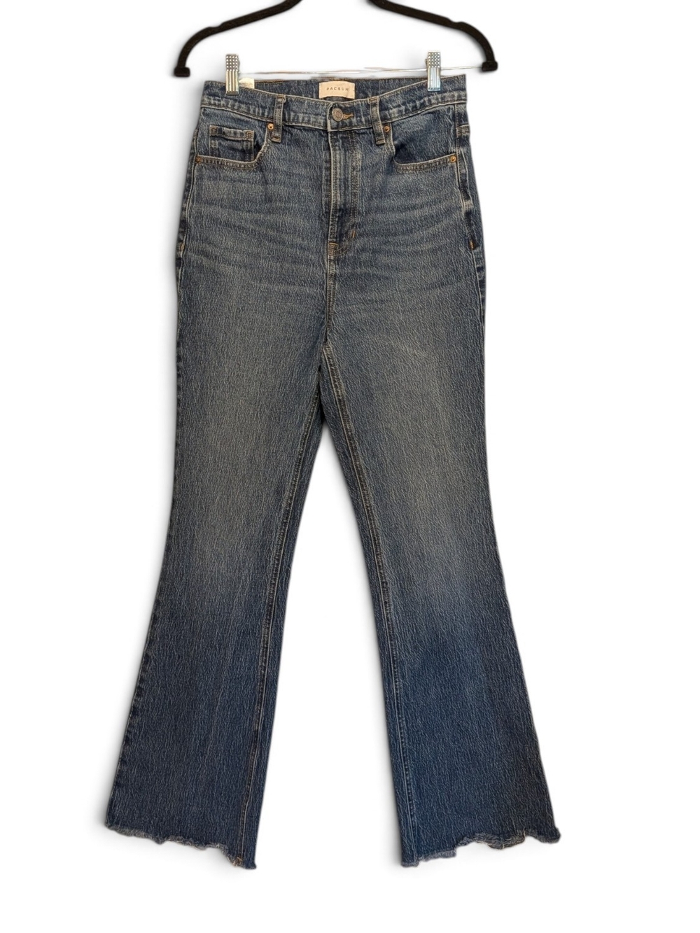 PacSun Distressed Medium Blue High-Rise Flare Jeans